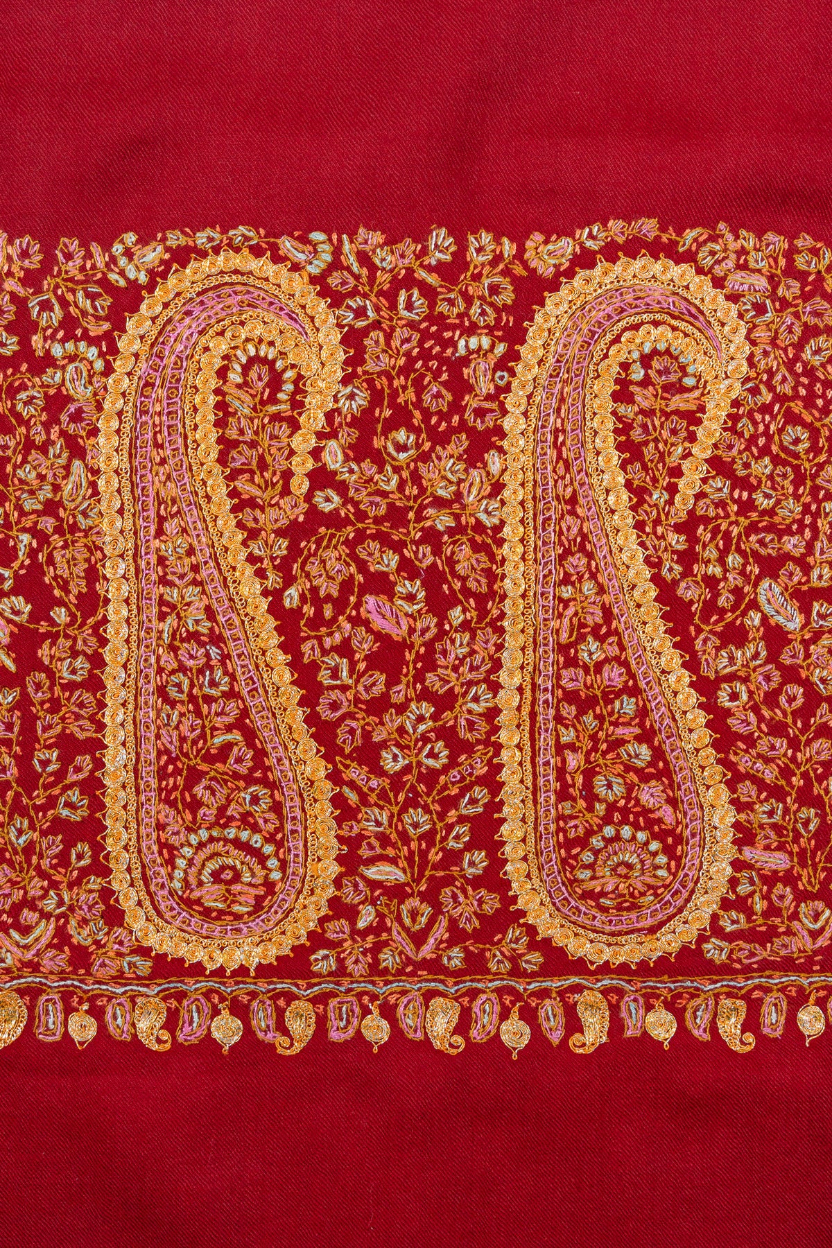 Crimson Legacy Sozni Hand Embroidered Merino Wool Shawl