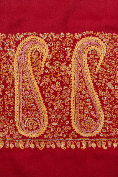 Crimson Legacy Sozni Hand Embroidered Merino Wool Shawl