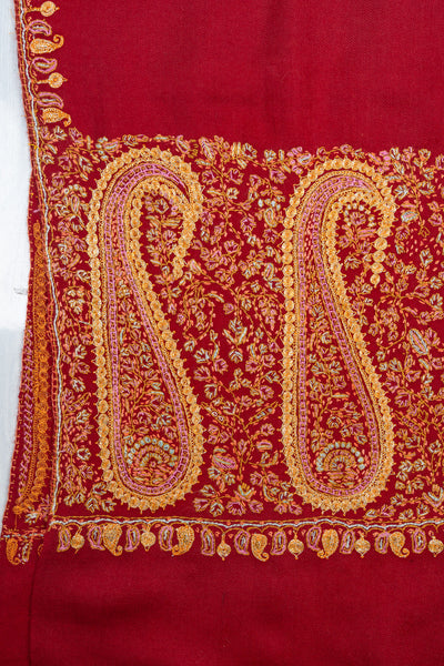 Crimson Legacy Sozni Hand Embroidered Merino Wool Shawl
