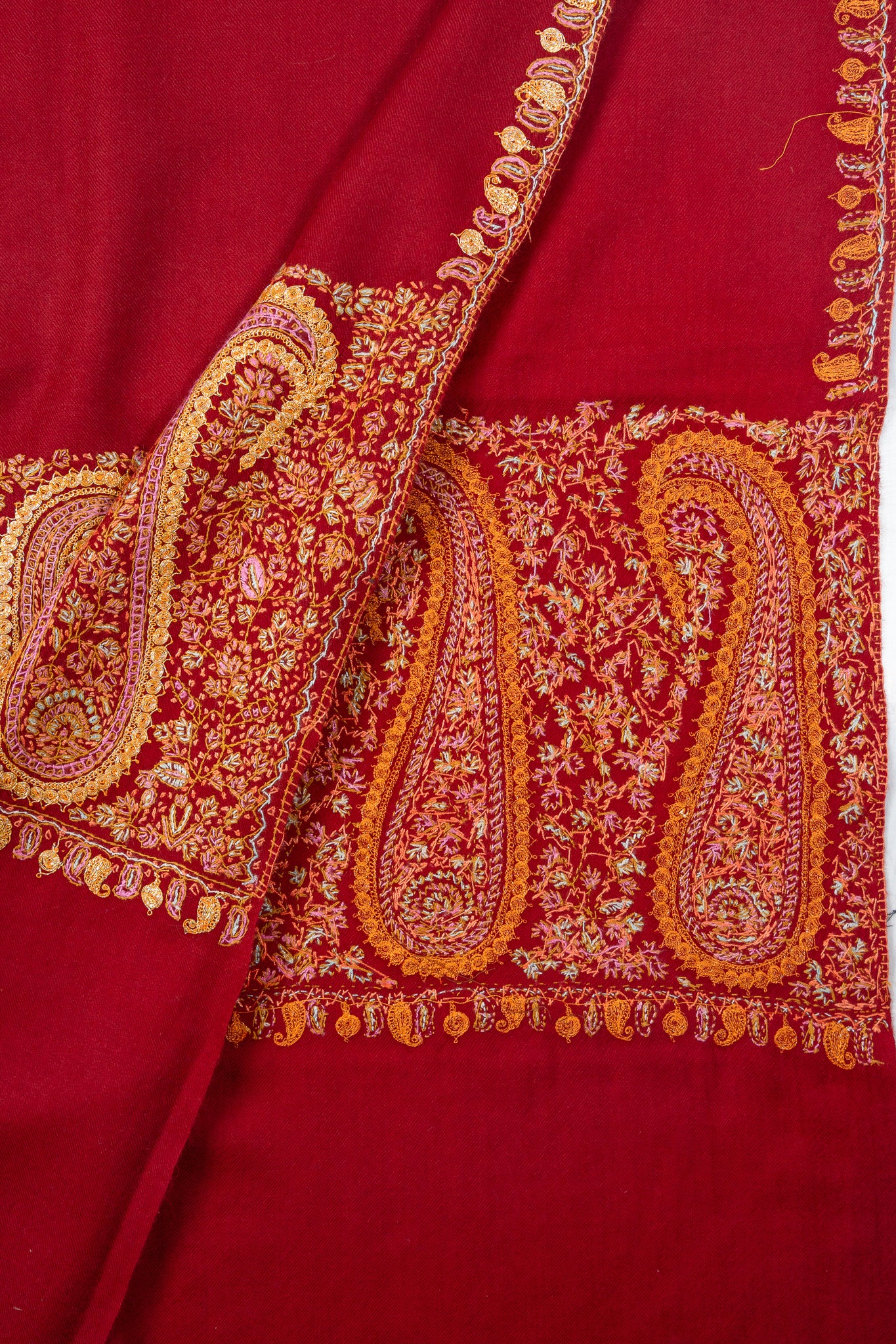 Crimson Legacy Sozni Hand Embroidered Merino Wool Shawl