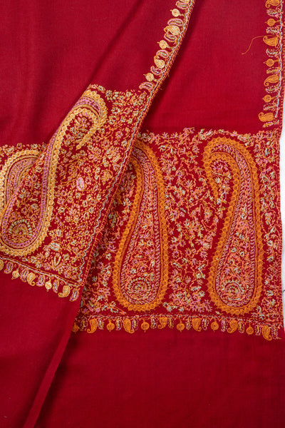 Crimson Legacy Sozni Hand Embroidered Merino Wool Shawl