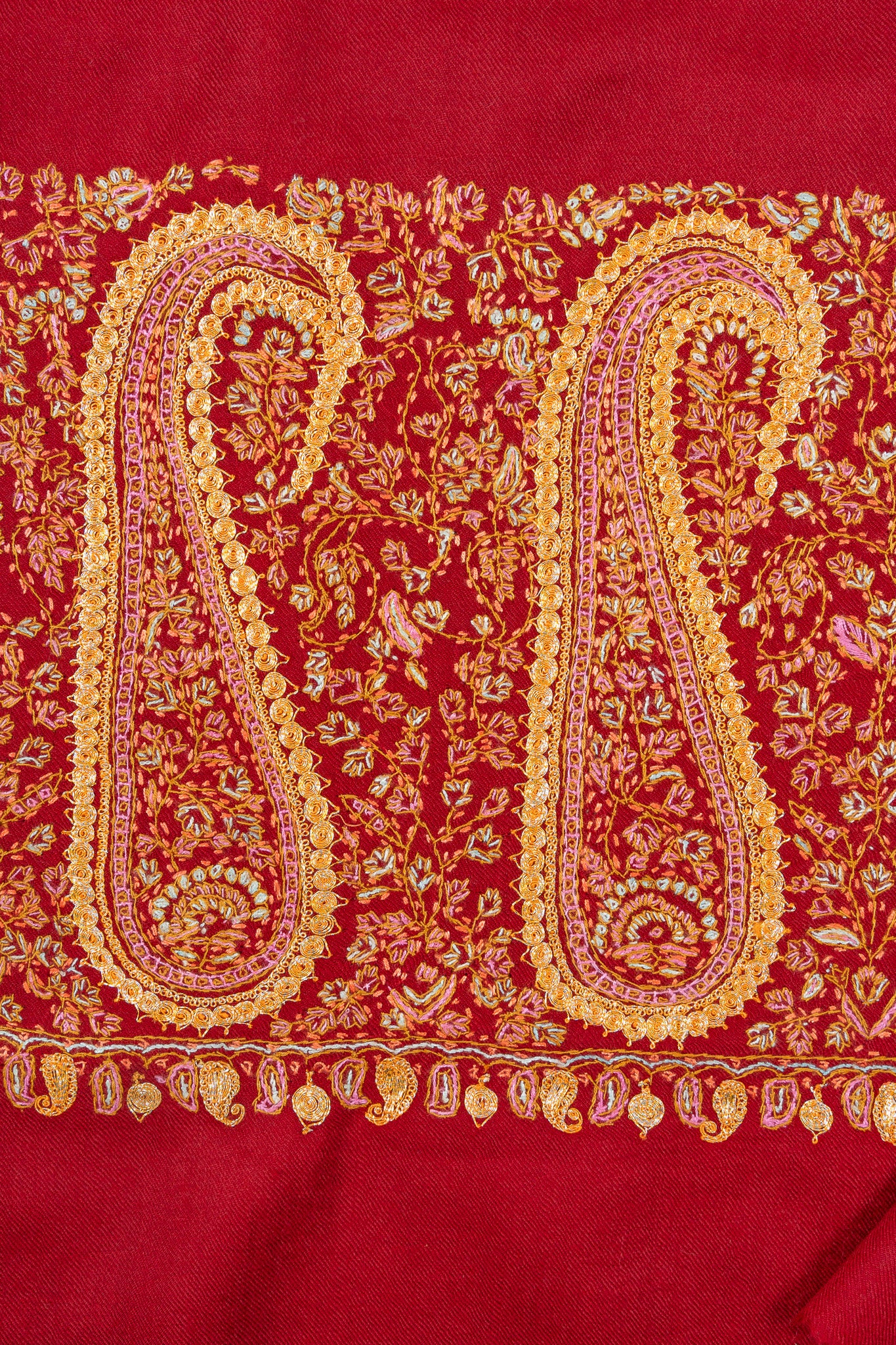 Crimson Legacy Sozni Hand Embroidered Merino Wool Shawl