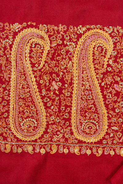 Crimson Legacy Sozni Hand Embroidered Merino Wool Shawl
