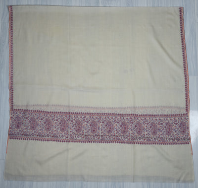 Ivory Orchid Sozni Hand Embroidered Merino Wool Shawl