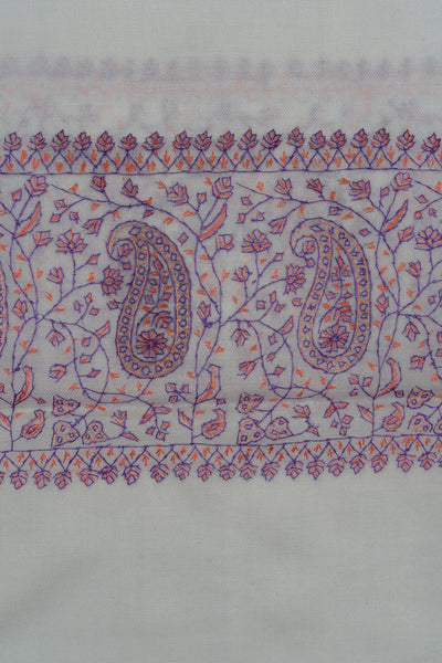 Ivory Orchid Sozni Hand Embroidered Merino Wool Shawl