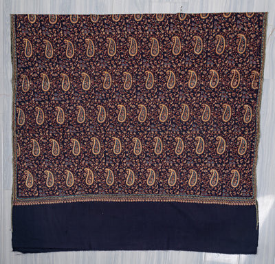 Midnight Paisley Sozni Hand Embroidered Merino Wool Shawl