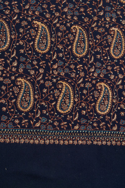 Midnight Paisley Sozni Hand Embroidered Merino Wool Shawl