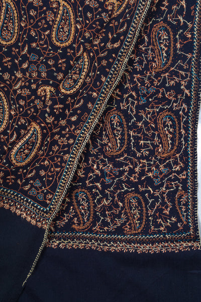Midnight Paisley Sozni Hand Embroidered Merino Wool Shawl