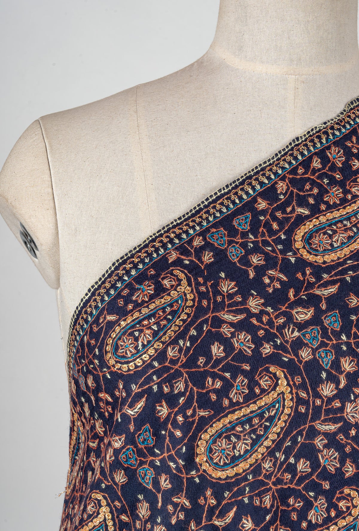 Midnight Paisley Sozni Hand Embroidered Merino Wool Shawl