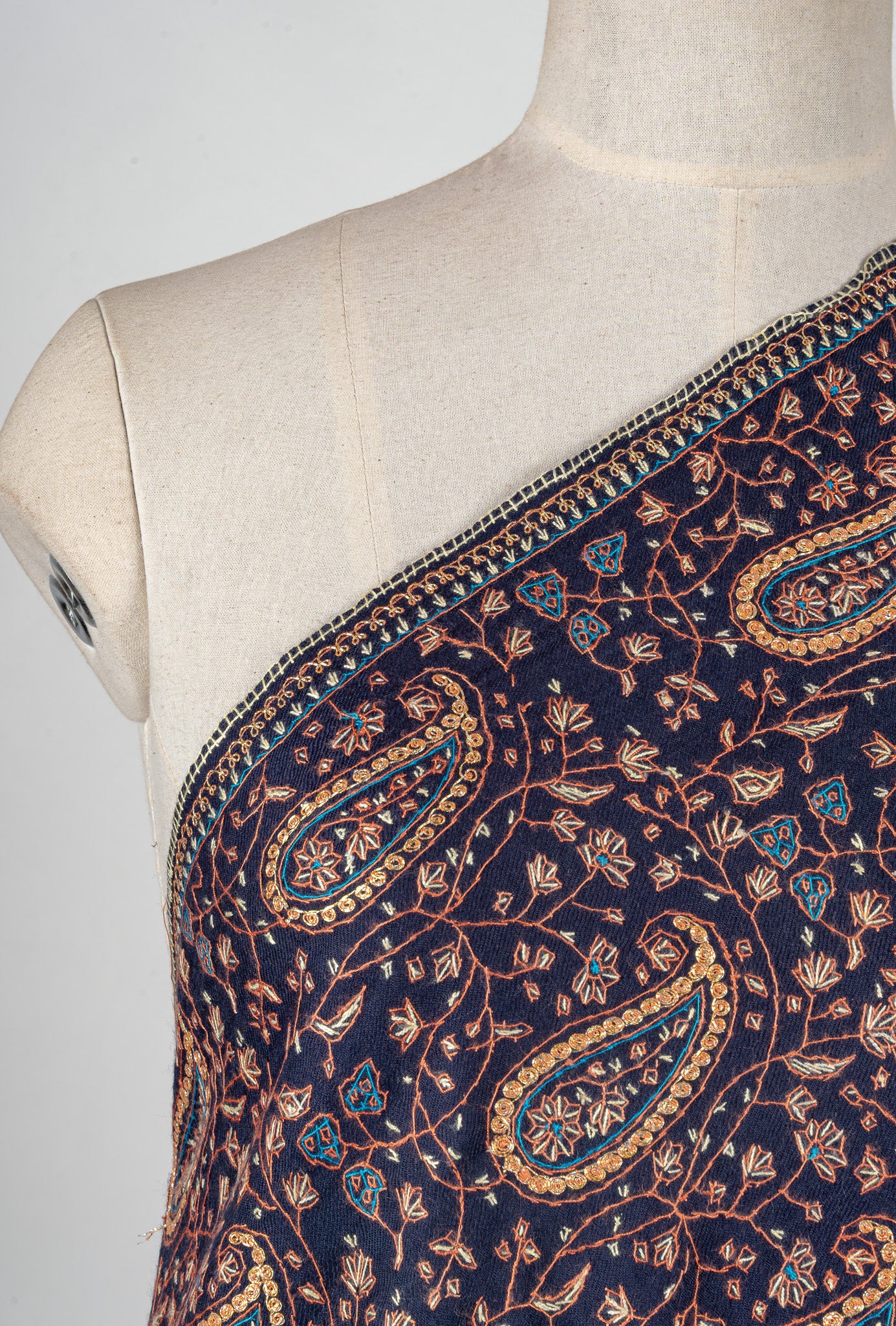 Midnight Paisley Sozni Hand Embroidered Merino Wool Shawl