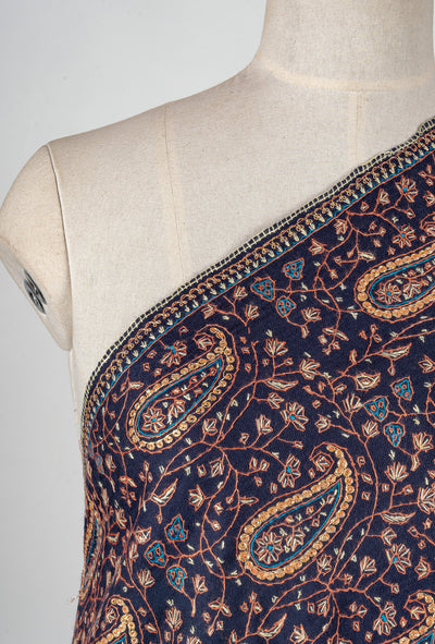 Midnight Paisley Sozni Hand Embroidered Merino Wool Shawl