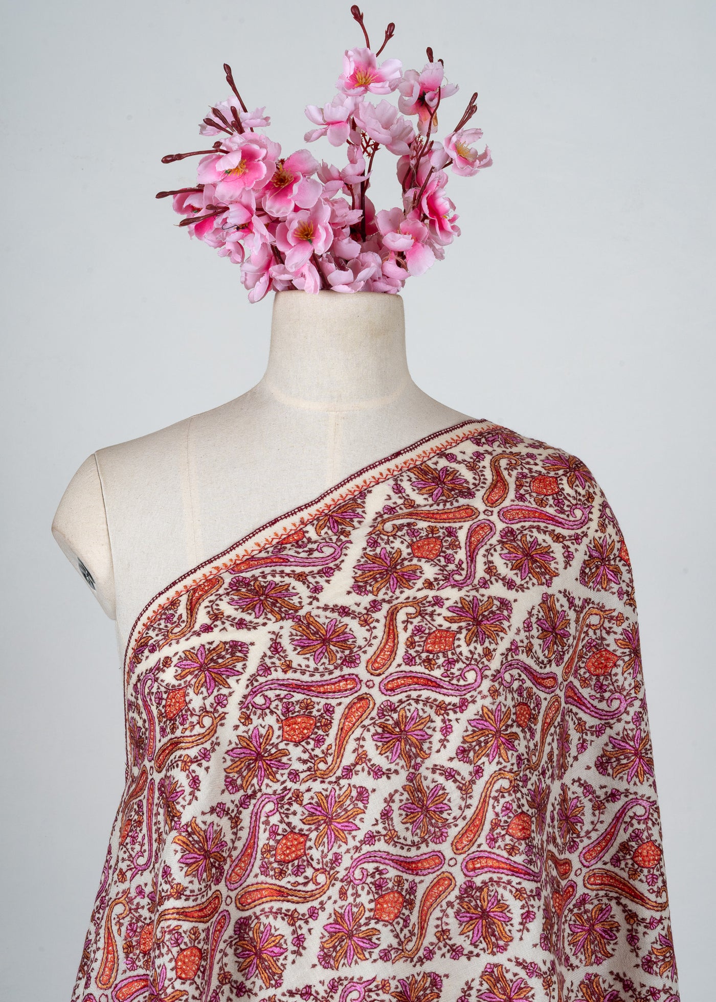 Meadow Mosaic Sozni Hand Embroidered Merino Wool Scarf