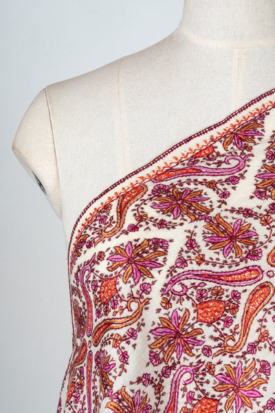 Meadow Mosaic Sozni Hand Embroidered Merino Wool Scarf