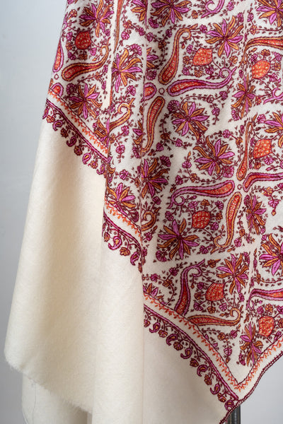 Meadow Mosaic Sozni Hand Embroidered Merino Wool Scarf