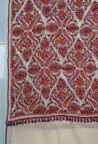 Meadow Mosaic Sozni Hand Embroidered Merino Wool Scarf