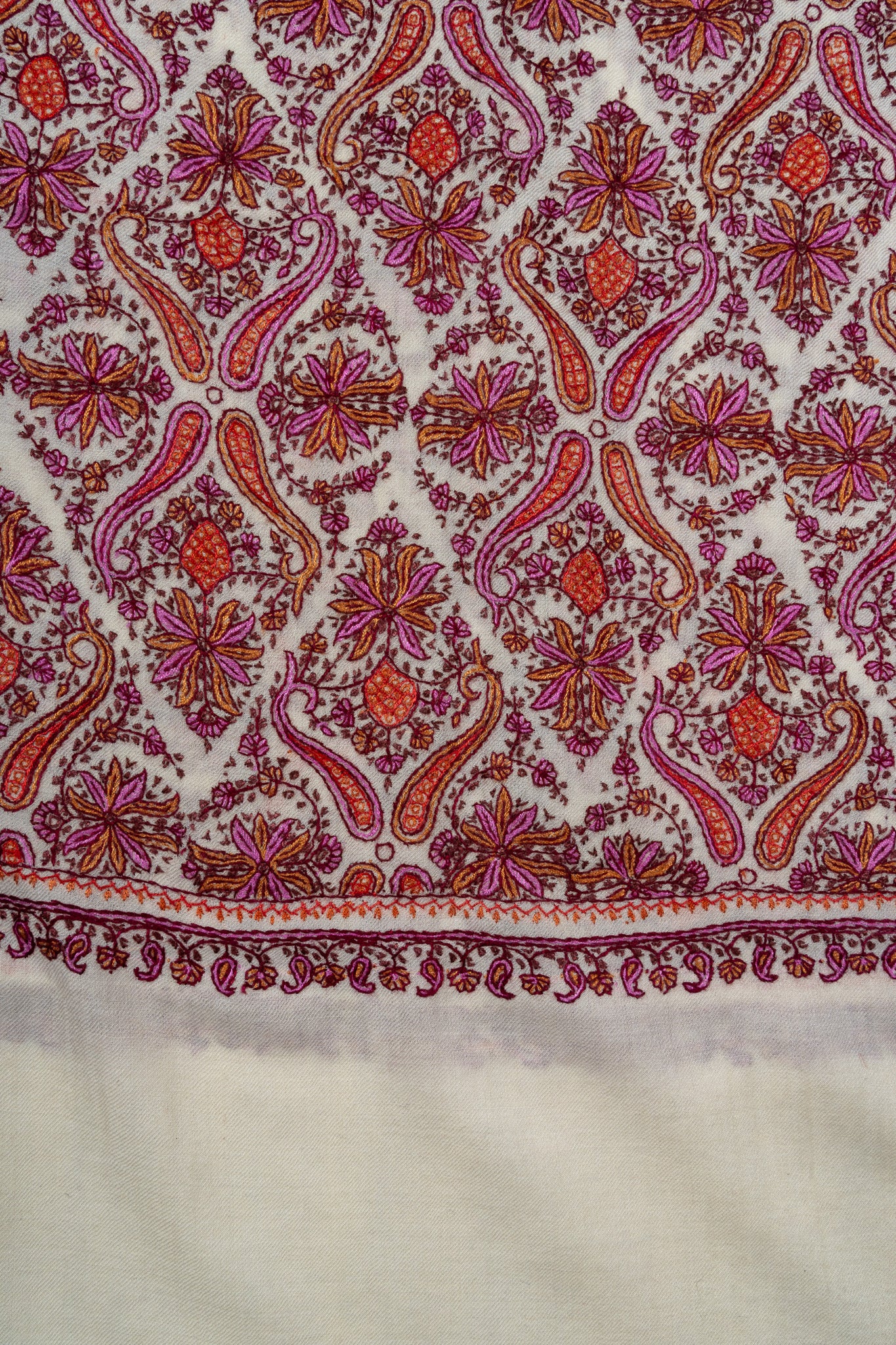 Meadow Mosaic Sozni Hand Embroidered Merino Wool Scarf