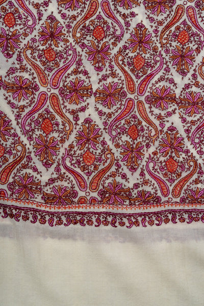 Meadow Mosaic Sozni Hand Embroidered Merino Wool Scarf