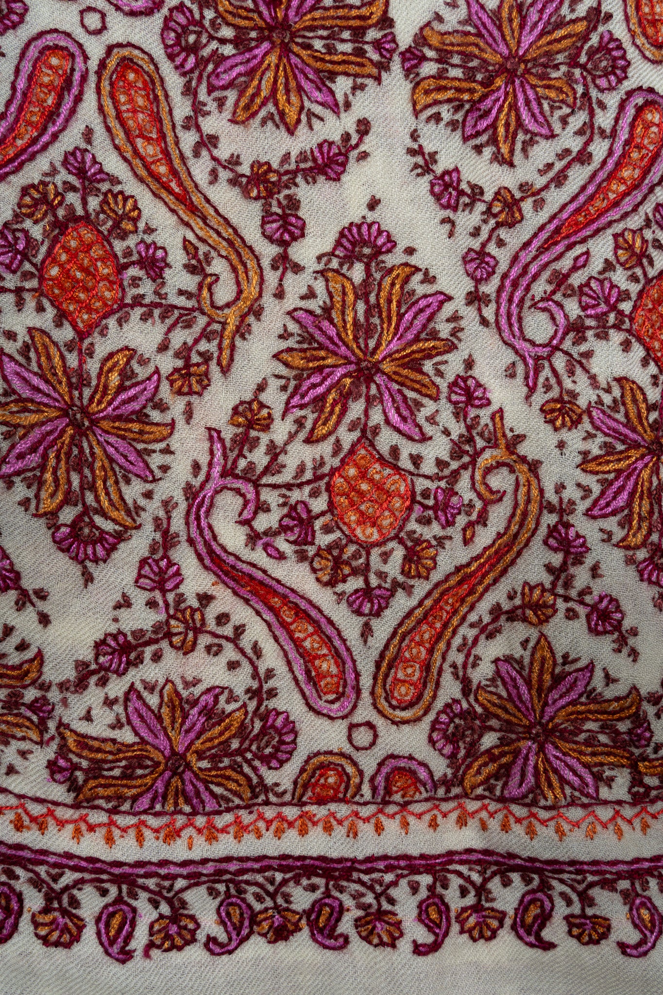 Meadow Mosaic Sozni Hand Embroidered Merino Wool Scarf