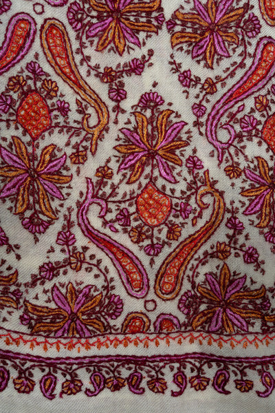 Meadow Mosaic Sozni Hand Embroidered Merino Wool Scarf