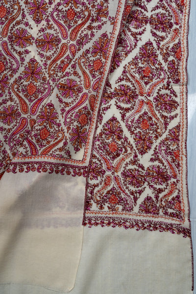 Meadow Mosaic Sozni Hand Embroidered Merino Wool Scarf