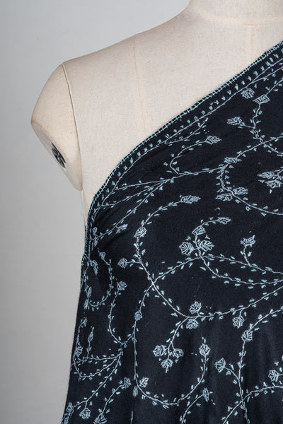 Noir Blossom Sozni Hand Embroidered Merino Wool Shawl