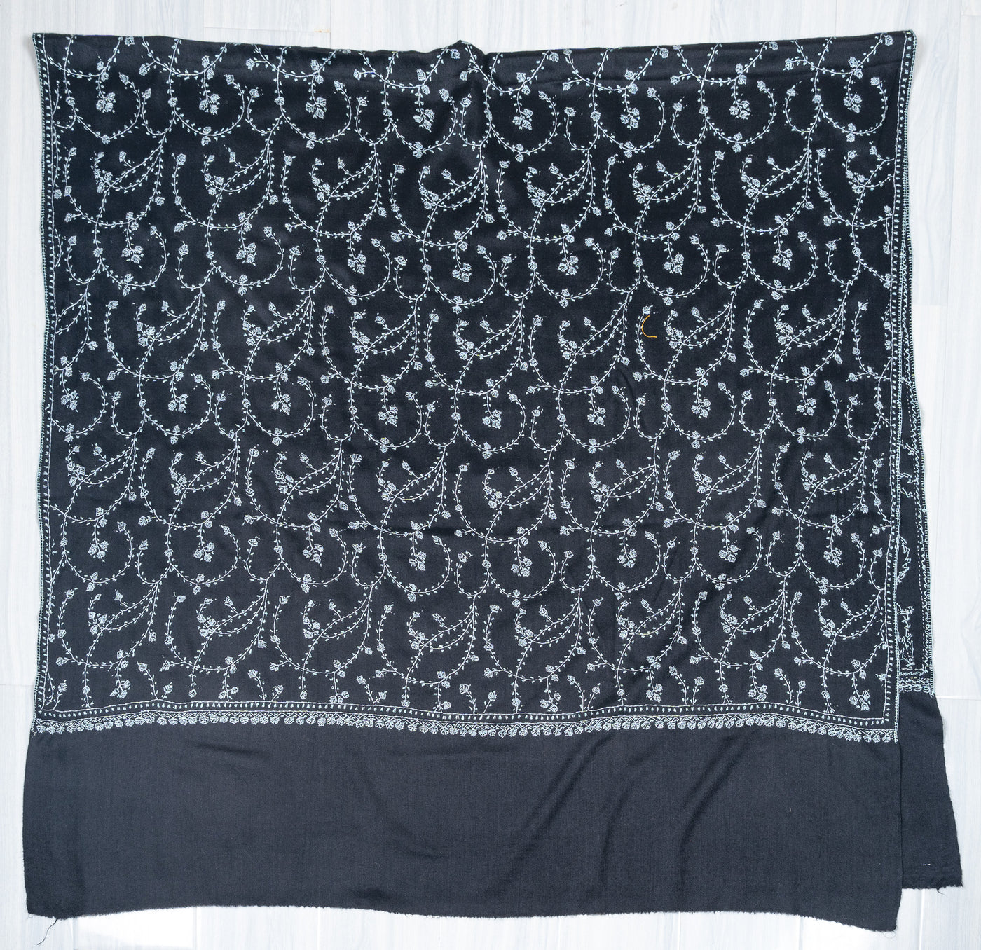 Noir Blossom Sozni Hand Embroidered Merino Wool Shawl
