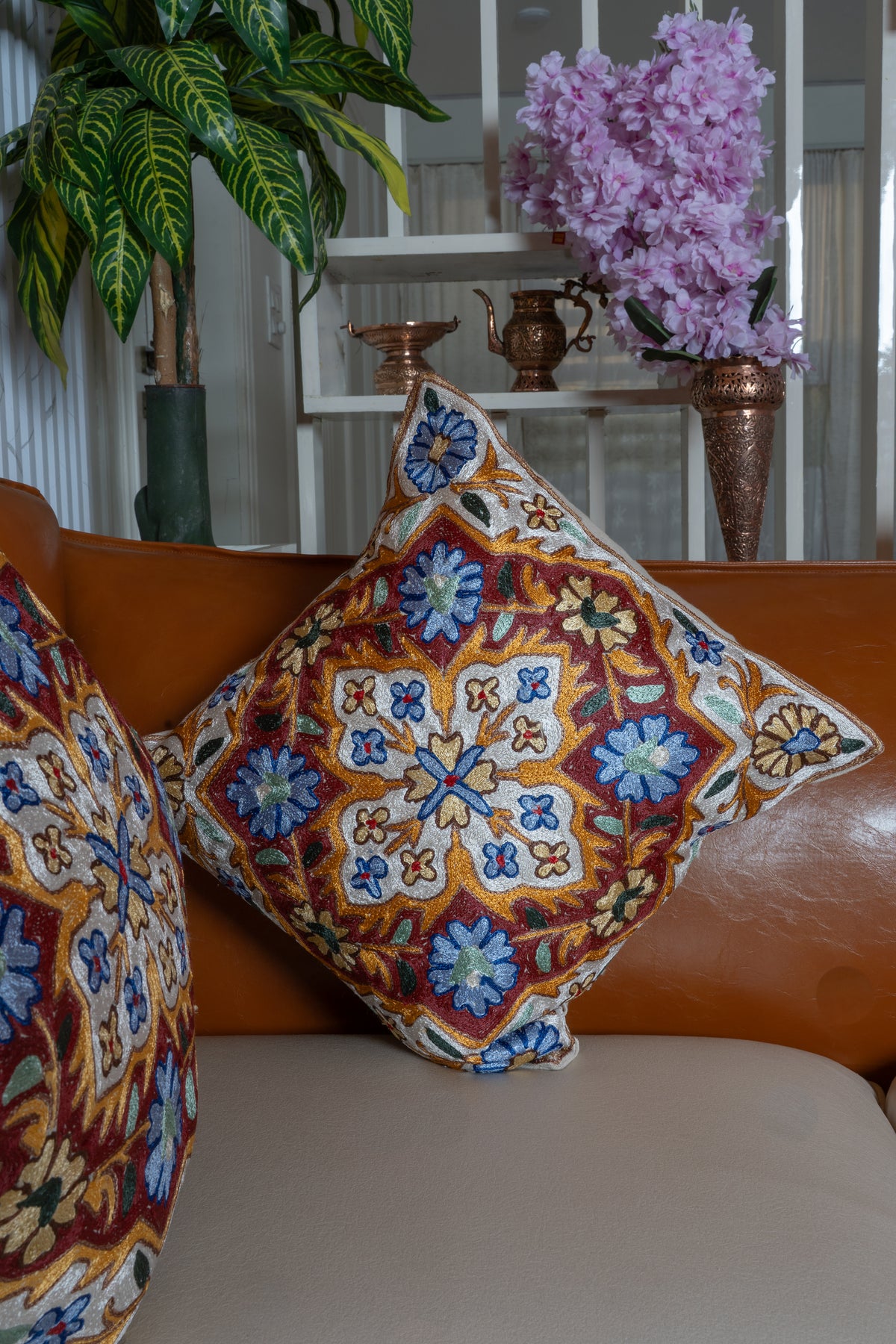 Set of 5 – 16” Hand-Embroidered Cushion Covers