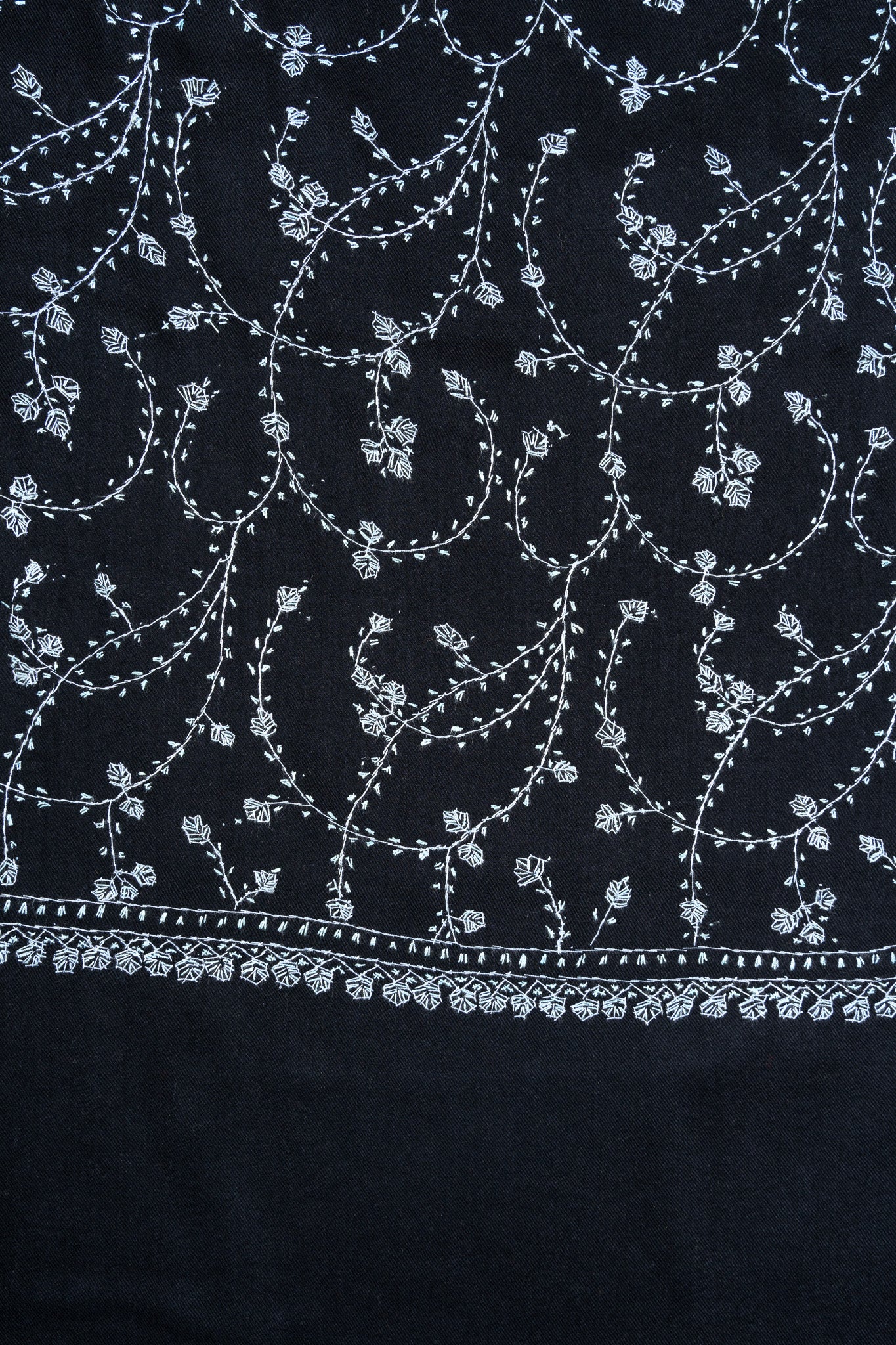 Noir Blossom Sozni Hand Embroidered Merino Wool Shawl