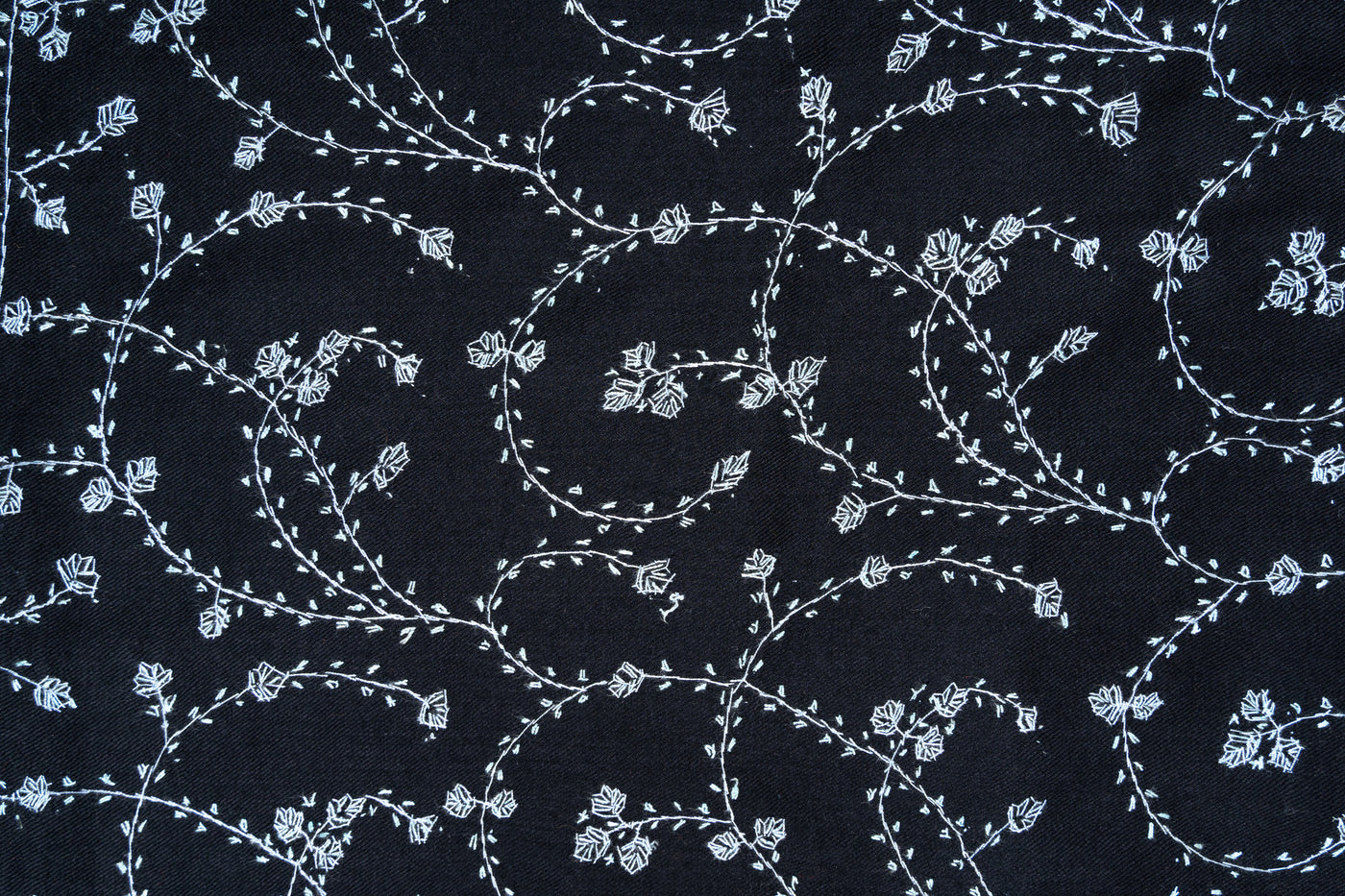 Noir Blossom Sozni Hand Embroidered Merino Wool Shawl