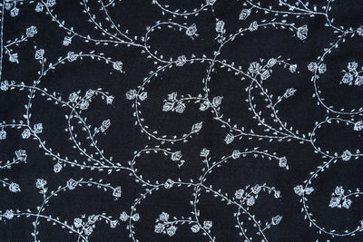 Noir Blossom Sozni Hand Embroidered Merino Wool Shawl