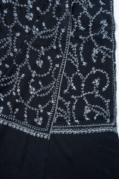 Noir Blossom Sozni Hand Embroidered Merino Wool Shawl