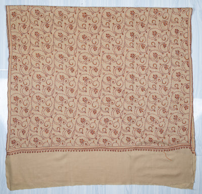 Sandstone Vine Sozni Hand Embroidered Merino Wool Shawl