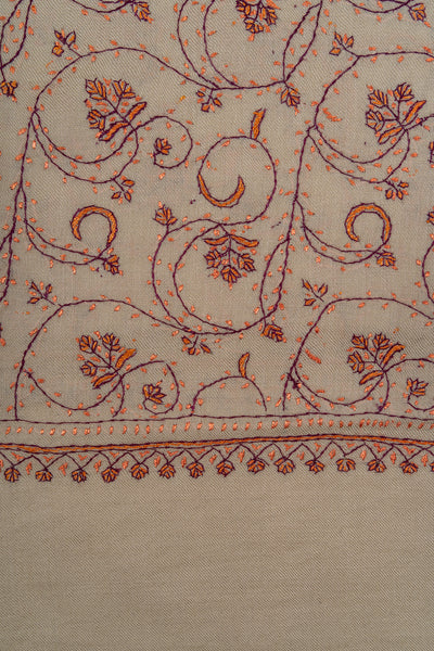 Sandstone Vine Sozni Hand Embroidered Merino Wool Shawl