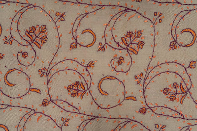 Sandstone Vine Sozni Hand Embroidered Merino Wool Shawl