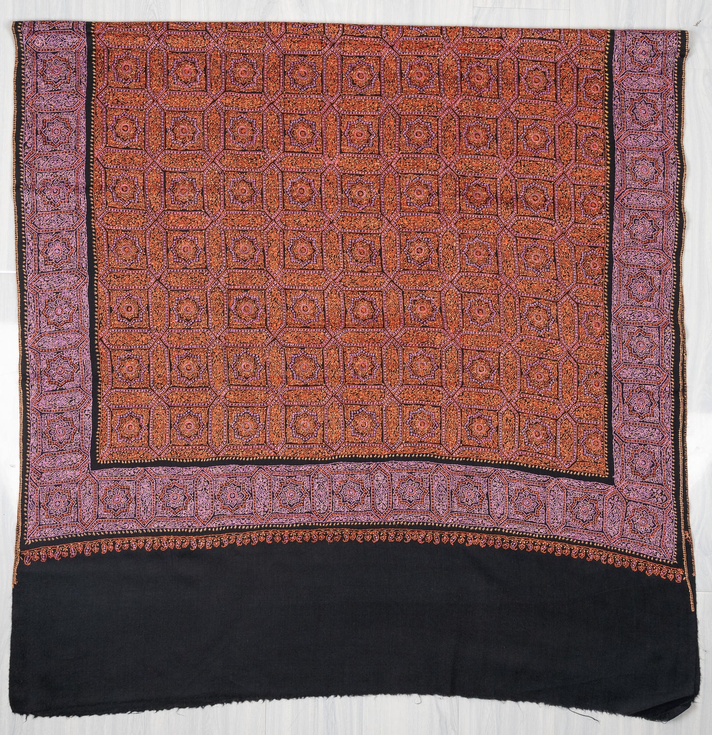 Twilight Mosaic Sozni Hand Embroidered Merino Wool Shawl