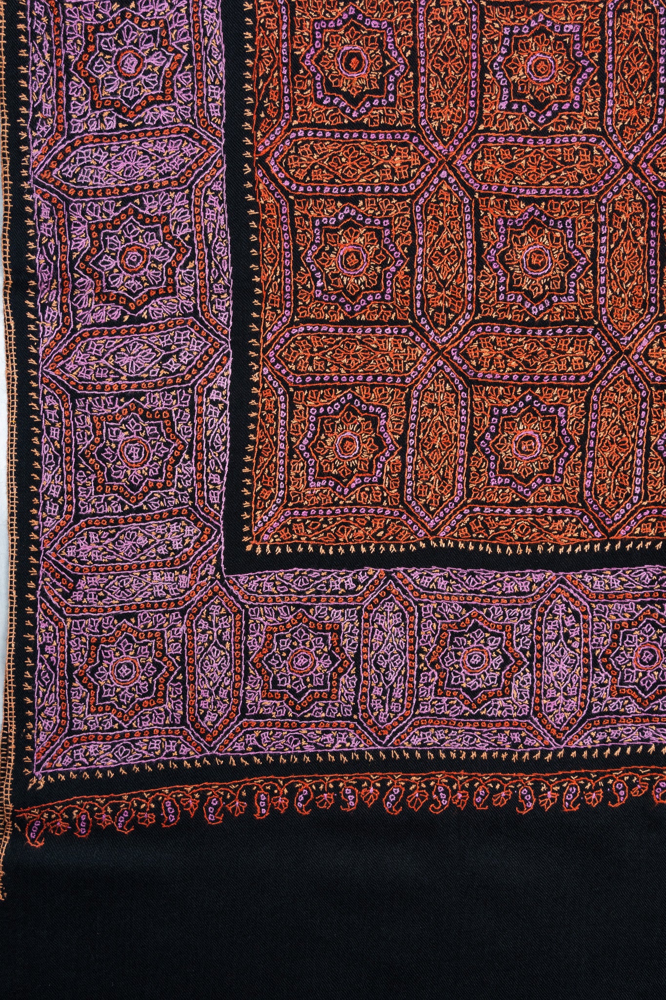 Twilight Mosaic Sozni Hand Embroidered Merino Wool Shawl