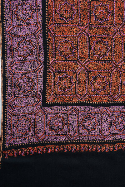 Twilight Mosaic Sozni Hand Embroidered Merino Wool Shawl