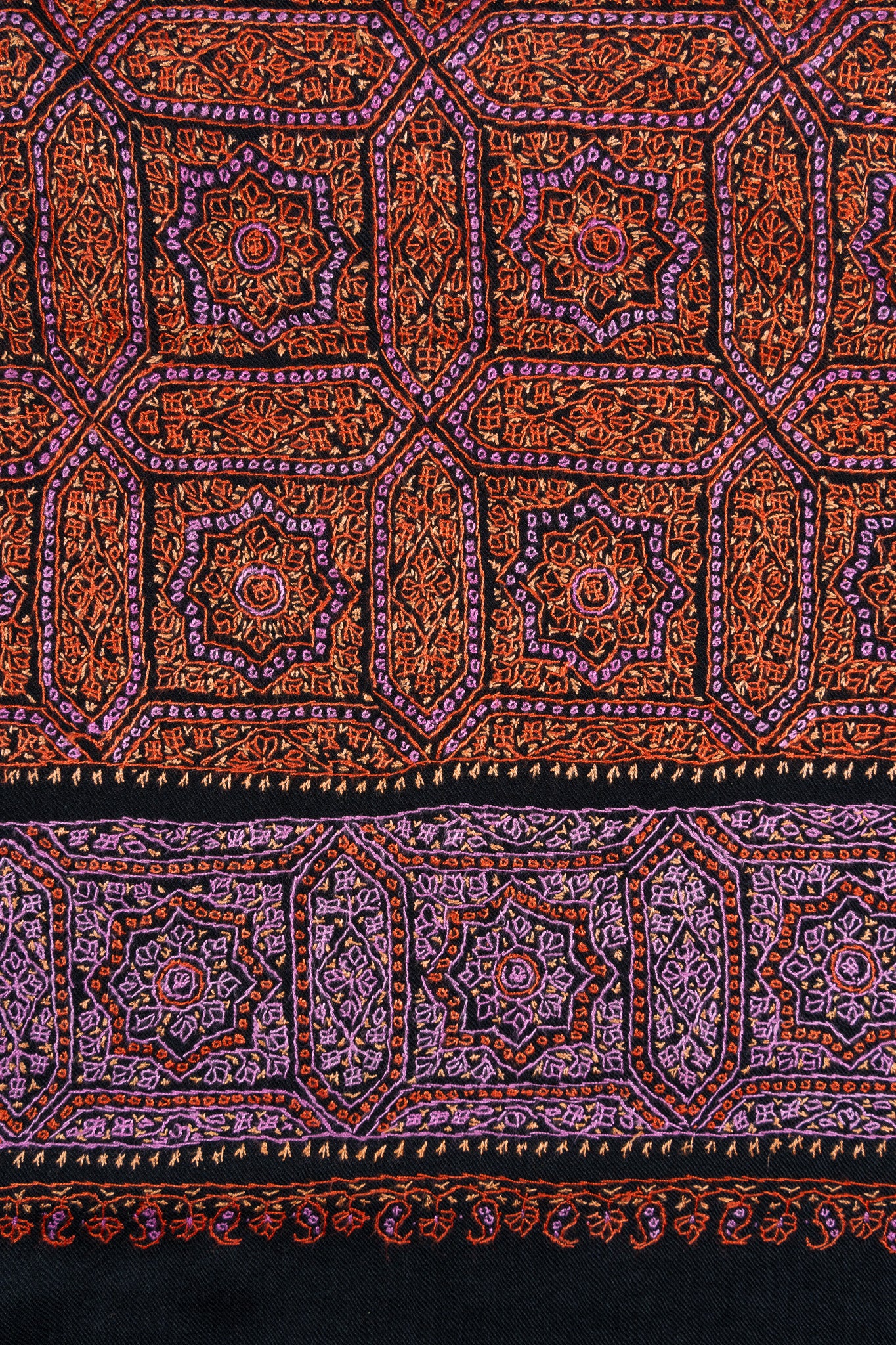 Twilight Mosaic Sozni Hand Embroidered Merino Wool Shawl