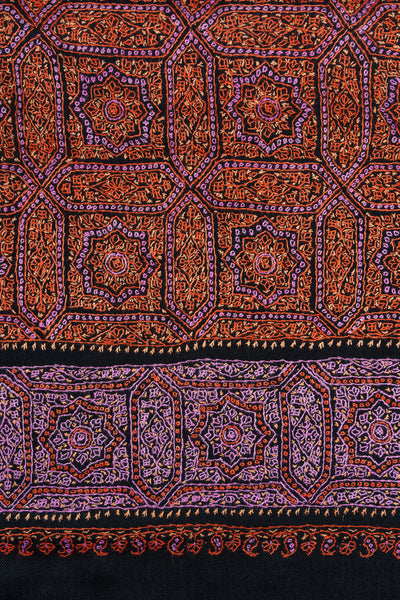 Twilight Mosaic Sozni Hand Embroidered Merino Wool Shawl