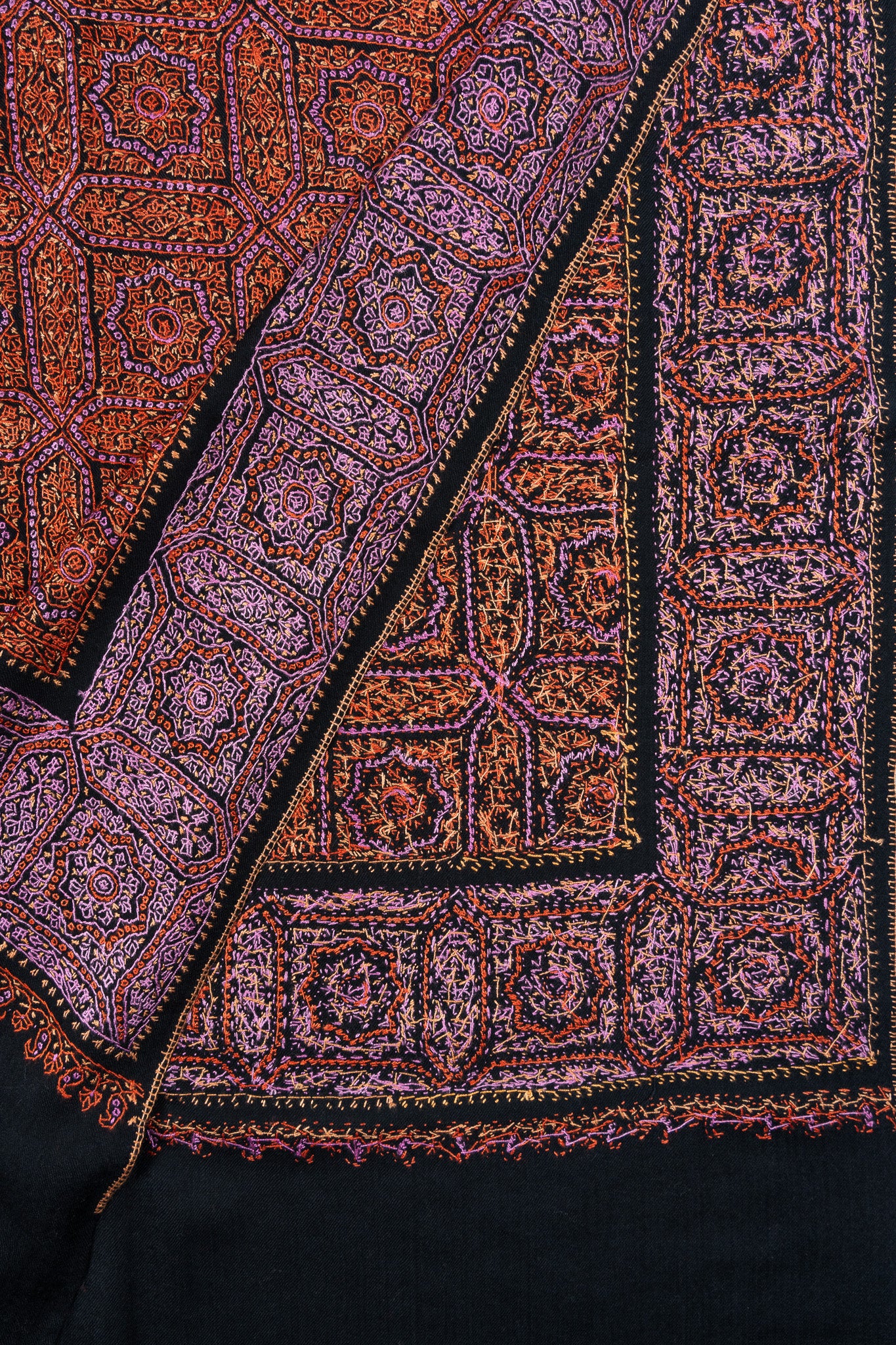 Twilight Mosaic Sozni Hand Embroidered Merino Wool Shawl