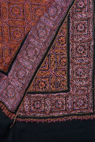 Twilight Mosaic Sozni Hand Embroidered Merino Wool Shawl