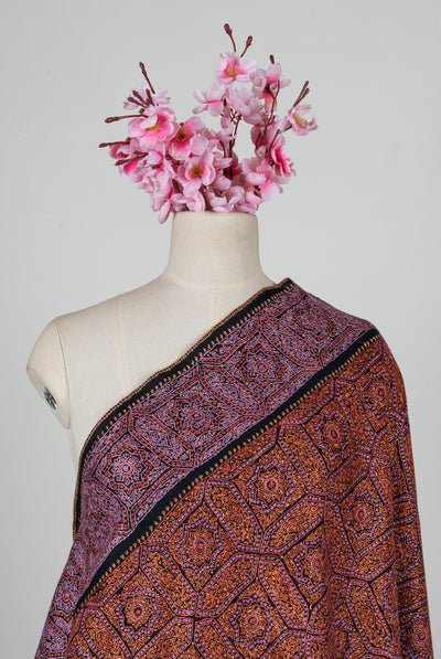 Twilight Mosaic Sozni Hand Embroidered Merino Wool Shawl