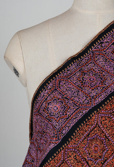 Twilight Mosaic Sozni Hand Embroidered Merino Wool Shawl