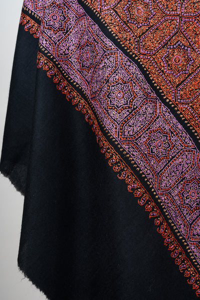 Twilight Mosaic Sozni Hand Embroidered Merino Wool Shawl