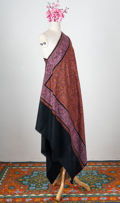 Twilight Mosaic Sozni Hand Embroidered Merino Wool Shawl
