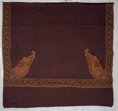 Cocoa Crest Sozni Hand Embroidered Merino Wool Shawl