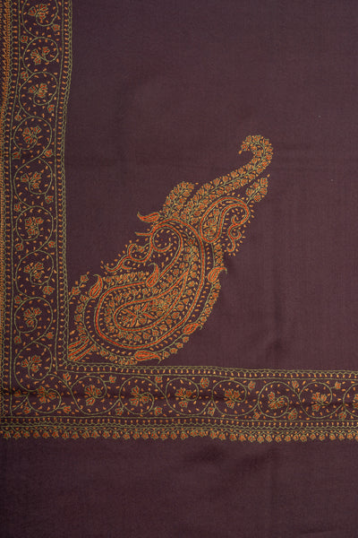 Cocoa Crest Sozni Hand Embroidered Merino Wool Shawl