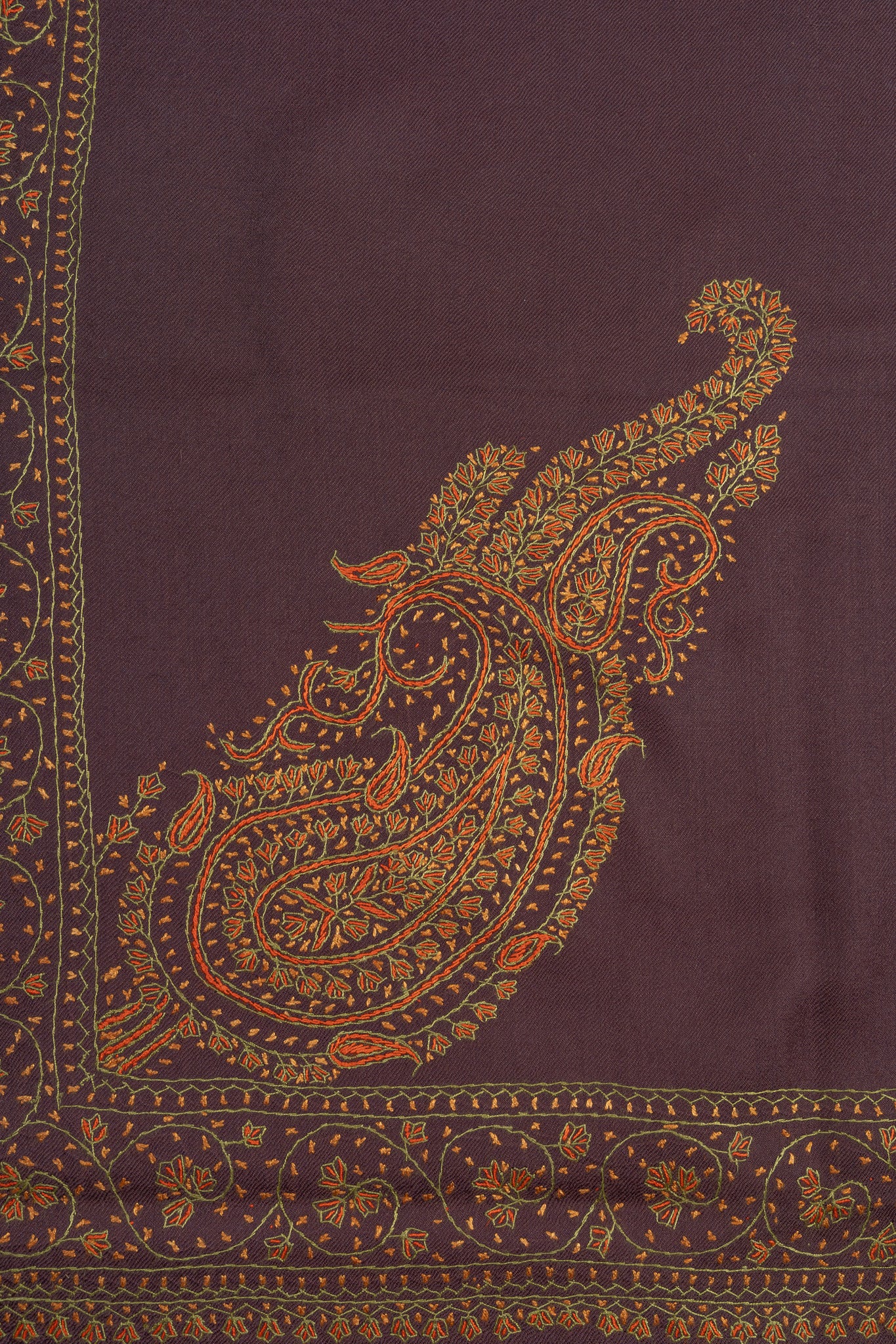 Cocoa Crest Sozni Hand Embroidered Merino Wool Shawl