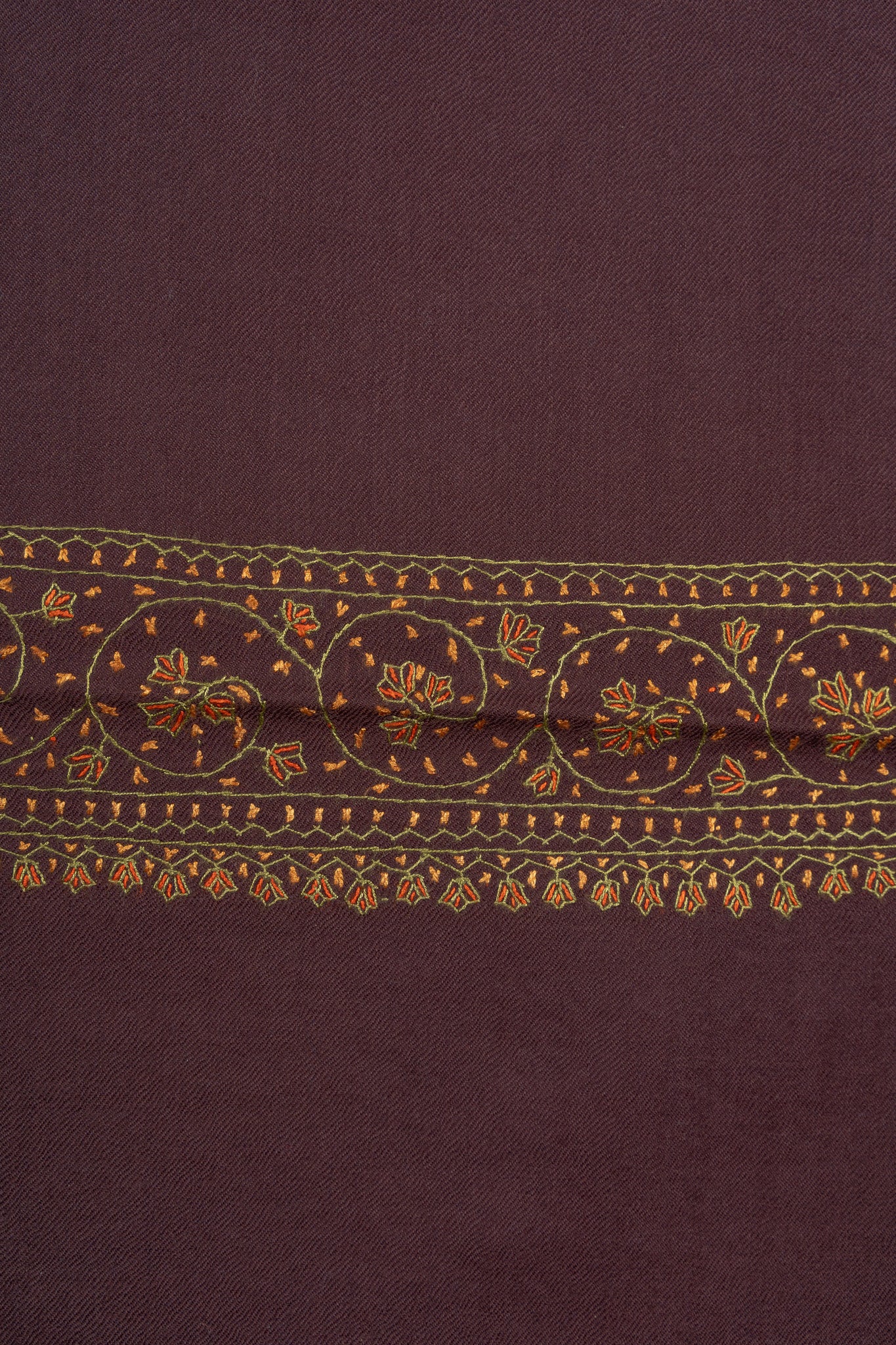 Cocoa Crest Sozni Hand Embroidered Merino Wool Shawl