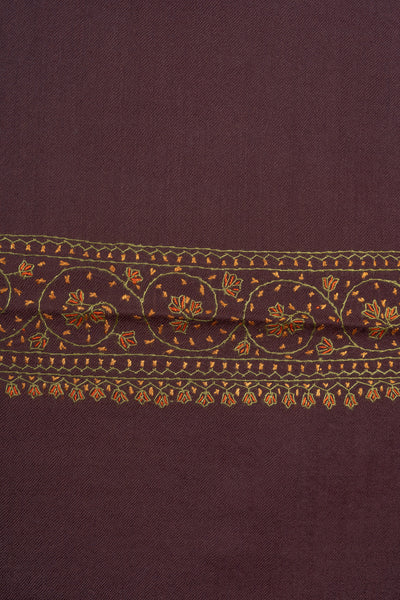 Cocoa Crest Sozni Hand Embroidered Merino Wool Shawl